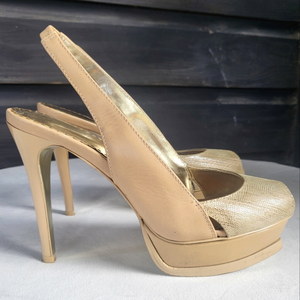 BeBe Nude Snakeskin Platform Stiletto Slingbacks
